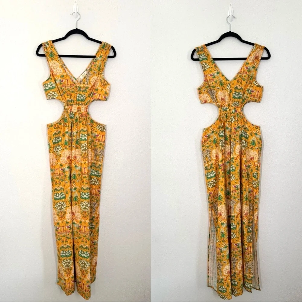 Maeve Anthropologie Marie Column Cut Out Maxi Dress Sun Yellow Floral Small NEW